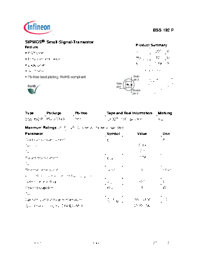 Infineon bss192p rev1.4  . Electronic Components Datasheets Active components Transistors Infineon bss192p_rev1.4.pdf