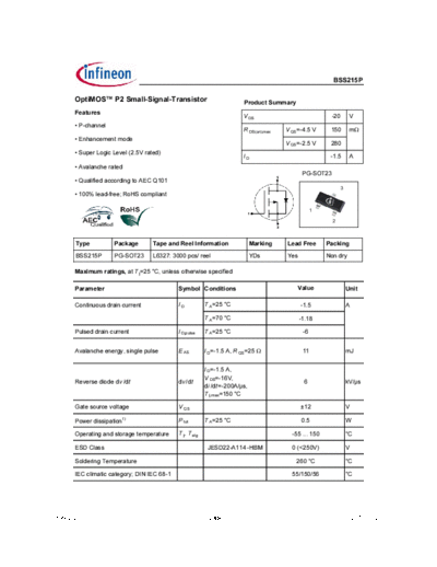 Infineon bss215p rev2.2  . Electronic Components Datasheets Active components Transistors Infineon bss215p_rev2.2.pdf