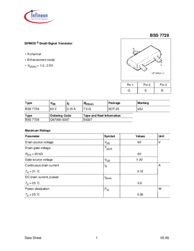 Infineon bss7728  . Electronic Components Datasheets Active components Transistors Infineon bss7728.pdf