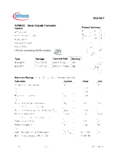 Infineon bss84p rev2.5  . Electronic Components Datasheets Active components Transistors Infineon bss84p_rev2.5.pdf