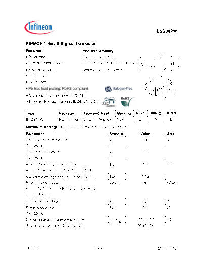 Infineon bss84pw rev1.4  . Electronic Components Datasheets Active components Transistors Infineon bss84pw_rev1.4.pdf