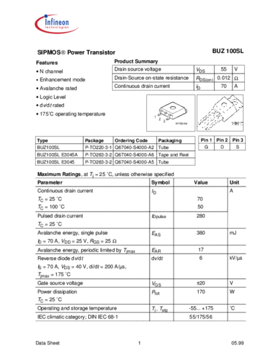 Infineon buz100sl  . Electronic Components Datasheets Active components Transistors Infineon buz100sl.pdf