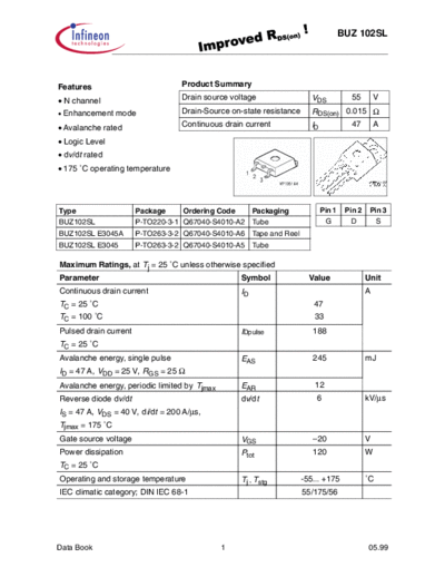 Infineon buz102sl  . Electronic Components Datasheets Active components Transistors Infineon buz102sl.pdf