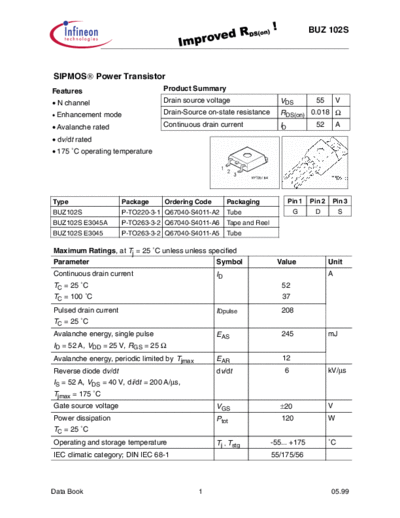 Infineon buz102s  . Electronic Components Datasheets Active components Transistors Infineon buz102s.pdf