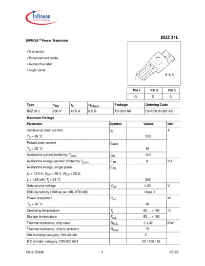 Infineon buz31l  . Electronic Components Datasheets Active components Transistors Infineon buz31l.pdf