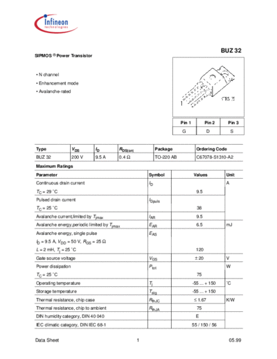 Infineon buz32  . Electronic Components Datasheets Active components Transistors Infineon buz32.pdf