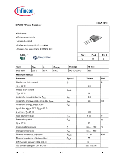 Infineon buz32h rev2.4  . Electronic Components Datasheets Active components Transistors Infineon buz32h_rev2.4.pdf