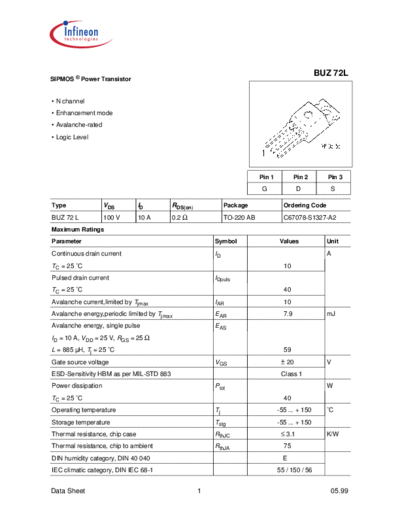 Infineon buz72l  . Electronic Components Datasheets Active components Transistors Infineon buz72l.pdf