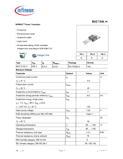 Infineon buz73alh rev2.4  . Electronic Components Datasheets Active components Transistors Infineon buz73alh_rev2.4.pdf