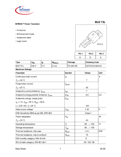 Infineon buz73l  . Electronic Components Datasheets Active components Transistors Infineon buz73l.pdf