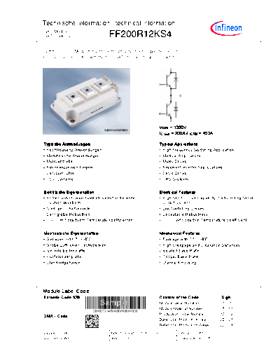 Infineon ff200r12ks4  . Electronic Components Datasheets Active components Transistors Infineon ff200r12ks4.pdf