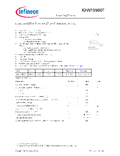 Infineon igw75n60t rev2 5g  . Electronic Components Datasheets Active components Transistors Infineon igw75n60t_rev2_5g.pdf