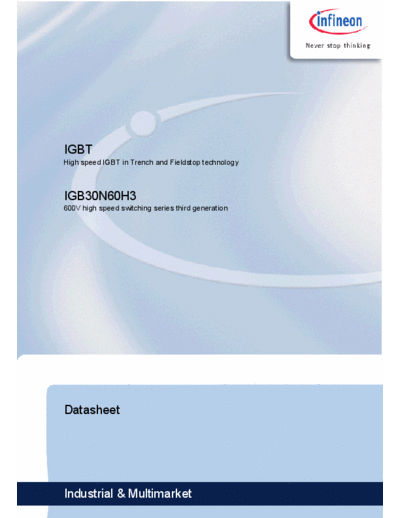 Infineon igb30n60h3 rev1 1g  . Electronic Components Datasheets Active components Transistors Infineon igb30n60h3_rev1_1g.pdf