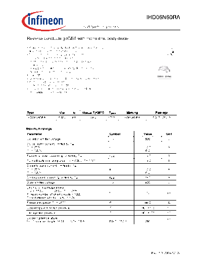 Infineon ihd06n60ra 1 3  . Electronic Components Datasheets Active components Transistors Infineon ihd06n60ra_1_3.pdf