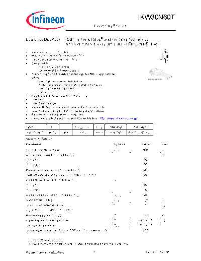 Infineon ikw30n60trev2 3g  . Electronic Components Datasheets Active components Transistors Infineon ikw30n60trev2_3g.pdf