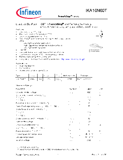 Infineon ika10n60trev2 3g  . Electronic Components Datasheets Active components Transistors Infineon ika10n60trev2_3g.pdf