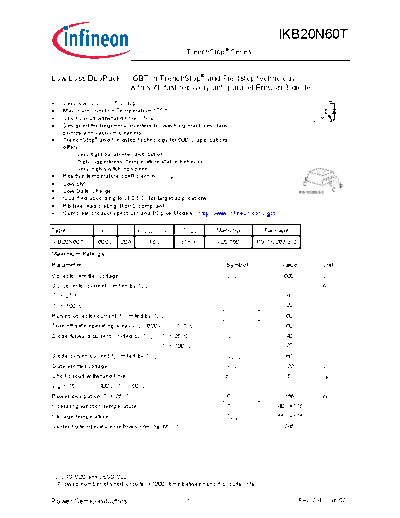 Infineon ikb20n60trev2 4g  . Electronic Components Datasheets Active components Transistors Infineon ikb20n60trev2_4g.pdf