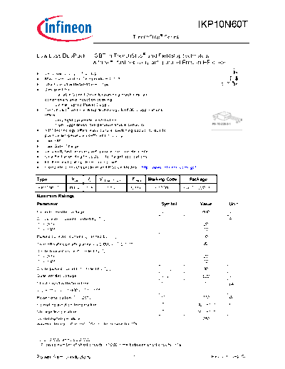 Infineon ikp10n60trev2 3g[1]  . Electronic Components Datasheets Active components Transistors Infineon ikp10n60trev2_3g[1].pdf