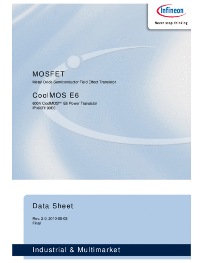 . Electronic Components Datasheets ipa60r190e6 2 0  . Electronic Components Datasheets Active components Transistors Infineon ipa60r190e6_2_0.pdf