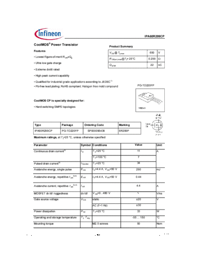 Infineon ipa60r299cp rev2.1  . Electronic Components Datasheets Active components Transistors Infineon ipa60r299cp_rev2.1.pdf