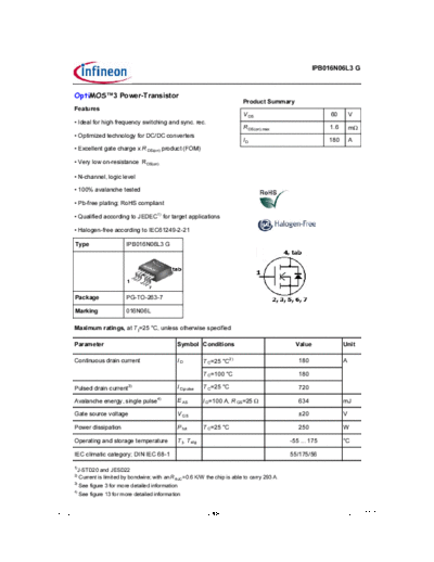Infineon ipb016n06l3 rev2.3  . Electronic Components Datasheets Active components Transistors Infineon ipb016n06l3_rev2.3.pdf
