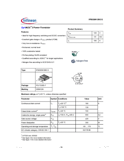 Infineon ipb036n12n3g rev2.2  . Electronic Components Datasheets Active components Transistors Infineon ipb036n12n3g_rev2.2.pdf