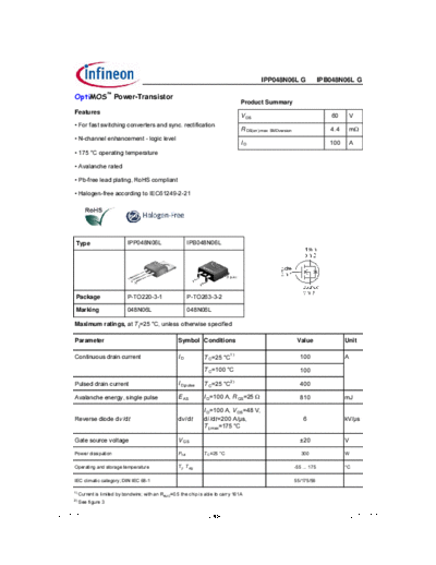 Infineon ipb048n06lg ipp048n06lg rev1.15  . Electronic Components Datasheets Active components Transistors Infineon ipb048n06lg_ipp048n06lg_rev1.15.pdf