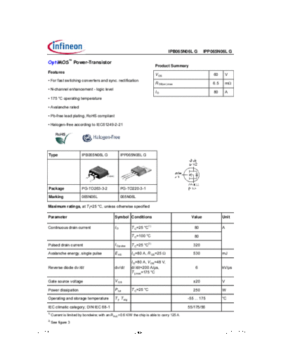 Infineon ipb065n06lg ipp065n06lg rev1.5  . Electronic Components Datasheets Active components Transistors Infineon ipb065n06lg_ipp065n06lg_rev1.5.pdf