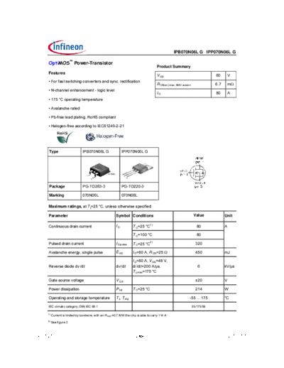 Infineon ipb070n06lg ipp070n06lg rev1.27  . Electronic Components Datasheets Active components Transistors Infineon ipb070n06lg_ipp070n06lg_rev1.27.pdf