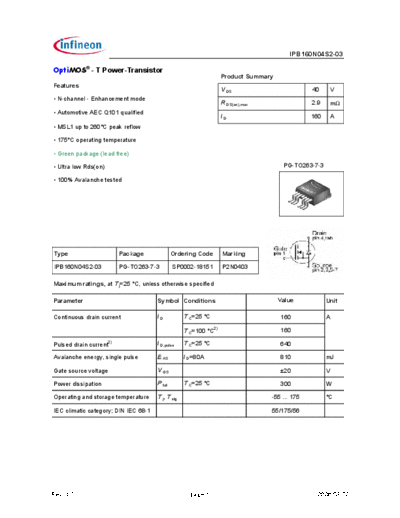 Infineon ipb160n04s2-03 green  . Electronic Components Datasheets Active components Transistors Infineon ipb160n04s2-03_green.pdf