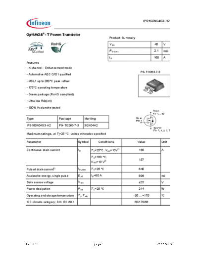 Infineon ipb160n04s3-h2 ds 1 1  . Electronic Components Datasheets Active components Transistors Infineon ipb160n04s3-h2_ds_1_1.pdf