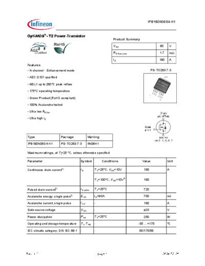 Infineon ipb180n06s4-h1 ds 10  . Electronic Components Datasheets Active components Transistors Infineon ipb180n06s4-h1_ds_10.pdf