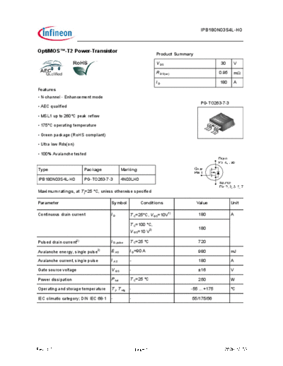 Infineon ipb180n03s4l-h0 ds 1 0  . Electronic Components Datasheets Active components Transistors Infineon ipb180n03s4l-h0_ds_1_0.pdf