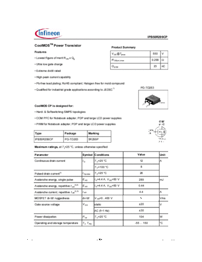 Infineon ipb50r299cp rev2.1  . Electronic Components Datasheets Active components Transistors Infineon ipb50r299cp_rev2.1.pdf