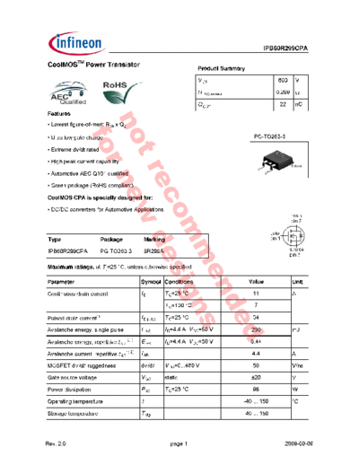 Infineon ipb60r299cpa  . Electronic Components Datasheets Active components Transistors Infineon ipb60r299cpa.pdf