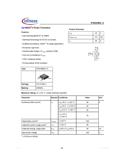 Infineon ipd036n04l rev1.0  . Electronic Components Datasheets Active components Transistors Infineon ipd036n04l_rev1.0.pdf