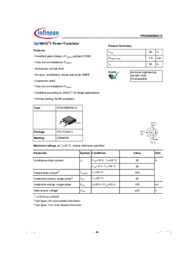 Infineon ipd038n06n3 rev1.02  . Electronic Components Datasheets Active components Transistors Infineon ipd038n06n3_rev1.02.pdf