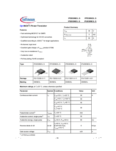 Infineon ipd050n03lg rev1.02  . Electronic Components Datasheets Active components Transistors Infineon ipd050n03lg_rev1.02.pdf