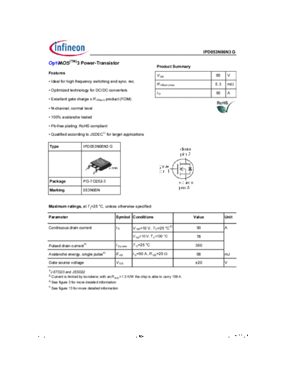 Infineon ipd053n06n3 rev2.0  . Electronic Components Datasheets Active components Transistors Infineon ipd053n06n3_rev2.0.pdf