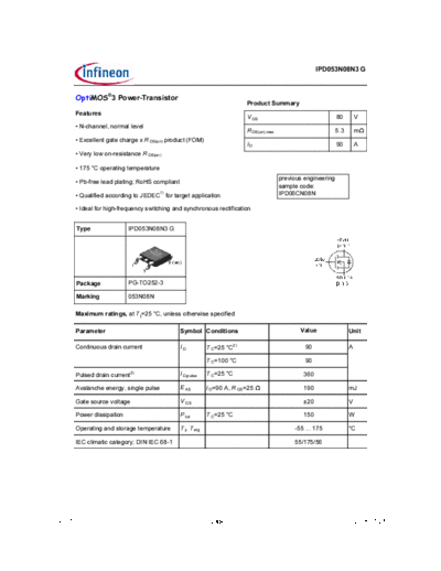 Infineon ipd053n08n3 rev1.0  . Electronic Components Datasheets Active components Transistors Infineon ipd053n08n3_rev1.0.pdf