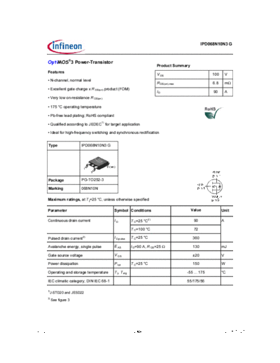 Infineon ipd068n10n3g rev2.1  . Electronic Components Datasheets Active components Transistors Infineon ipd068n10n3g_rev2.1.pdf