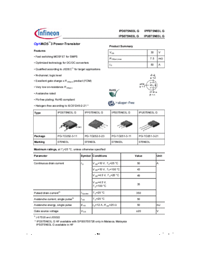 . Electronic Components Datasheets ipd075n03lg rev2.1  . Electronic Components Datasheets Active components Transistors Infineon ipd075n03lg_rev2.1.pdf