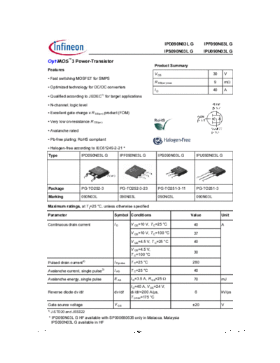 Infineon ipd090n03lg rev1.09  . Electronic Components Datasheets Active components Transistors Infineon ipd090n03lg_rev1.09.pdf