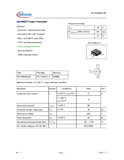 Infineon ipd14n06s2-80 green  . Electronic Components Datasheets Active components Transistors Infineon ipd14n06s2-80_green.pdf