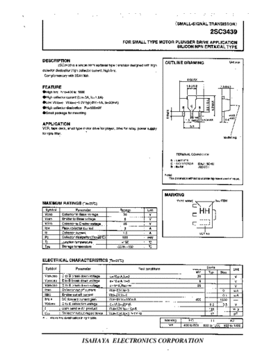 Isahaya 2sc3439  . Electronic Components Datasheets Active components Transistors Isahaya 2sc3439.pdf