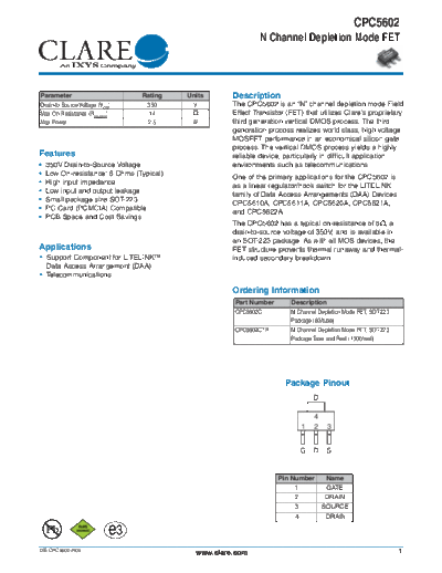 Ixys cpc5602  . Electronic Components Datasheets Active components Transistors Ixys cpc5602.pdf