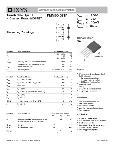 Ixys fmm60-02tf  . Electronic Components Datasheets Active components Transistors Ixys fmm60-02tf.pdf