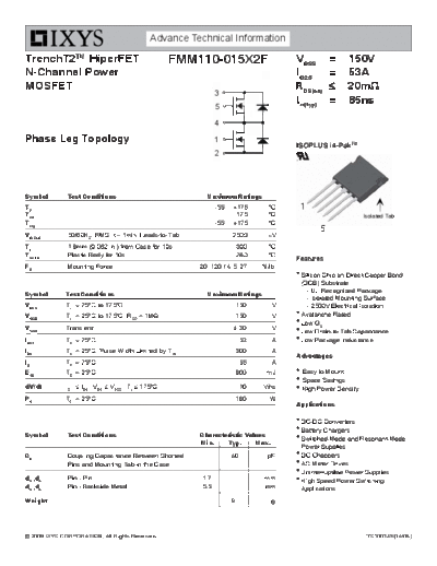 Ixys fmm110-015x2f  . Electronic Components Datasheets Active components Transistors Ixys fmm110-015x2f.pdf