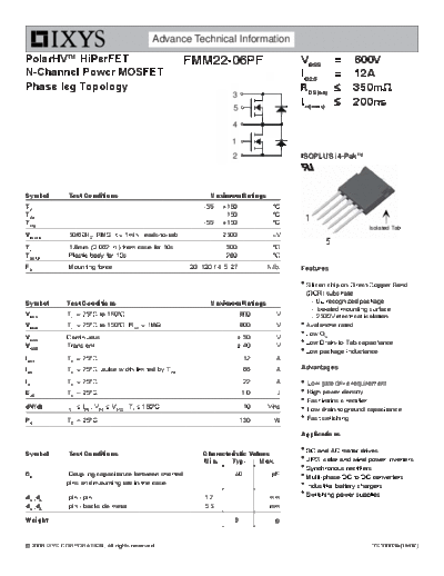 Ixys fmm22-06pf  . Electronic Components Datasheets Active components Transistors Ixys fmm22-06pf.pdf
