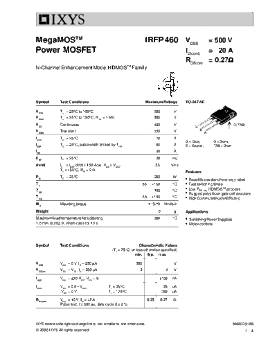 Ixys irfp460  . Electronic Components Datasheets Active components Transistors Ixys irfp460.pdf